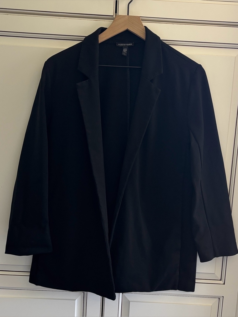 Eileen Fisher Black Stretch Knit Open Blazer Jacket Classic Women’s Size Medium